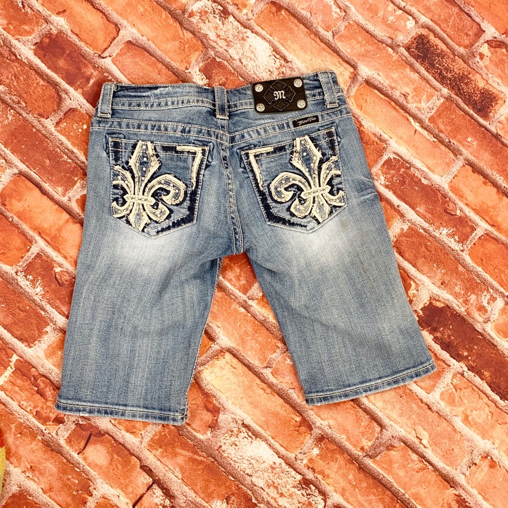 Miss Me Rhinestone Distressed Bermuda Shorts